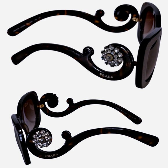 PRADA Baroque Tortoise Sunglasses w/Swarovski Crystal Temples #SPR270 - Picture 9 of 16